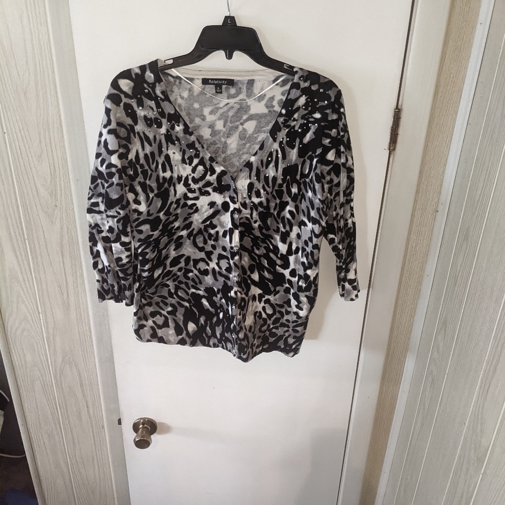 Animal print button down sweater